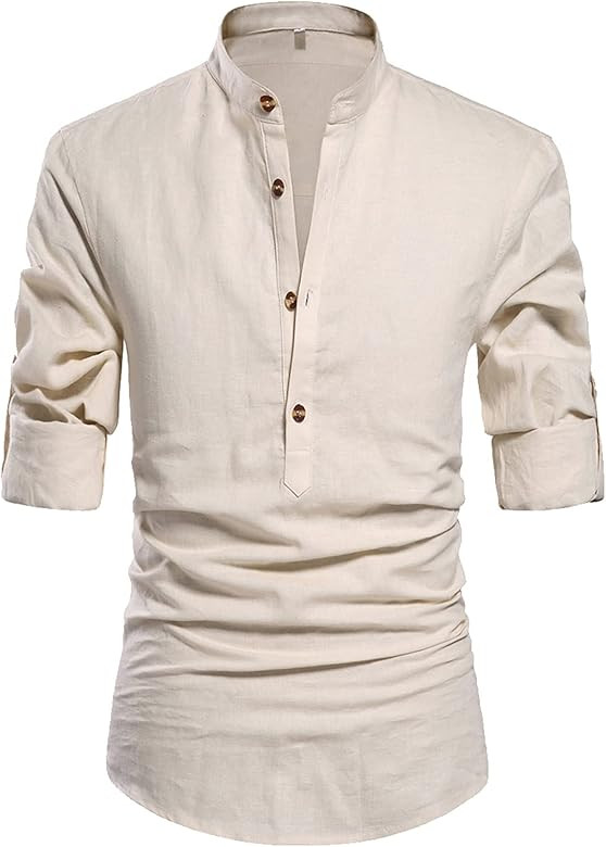 NITAGUT Men Henley Neck Long Sleeve Daily Look Linen Shirts | Amazon (US)