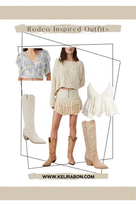 Rodeo outfits - 

Free people, mini skirt, floral top, green hire boots, knee high boots, western boots

#LTKshoecrush #LTKunder100 #LTKsalealert