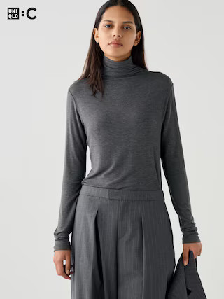 Women's HEATTECH Cashmere Blend T-Shirt Extra Warm Turtleneck with Moisture-Wicking Gray Small UNIQLO US | UNIQLO (US)