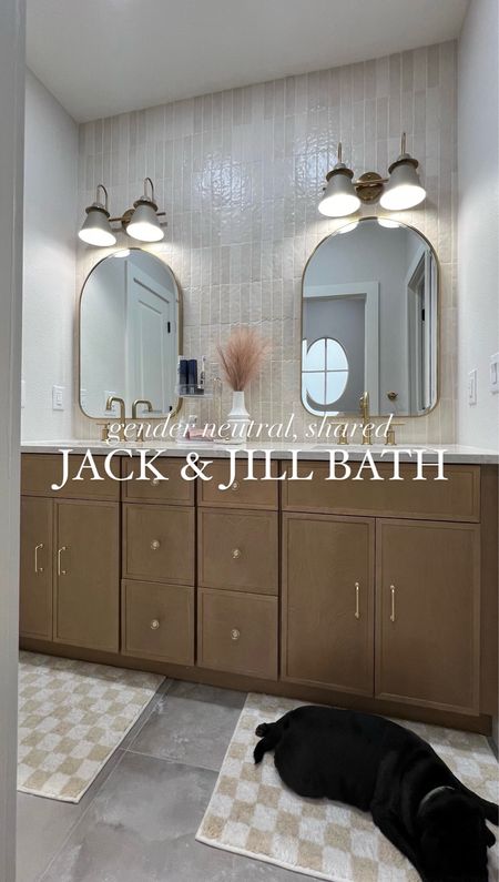 Jack and Jill bathroom gender neutral bathrooms bathroom vanity light cabinets countertops tile home decor home design interior Design 

#LTKfamily #LTKhome #LTKkids