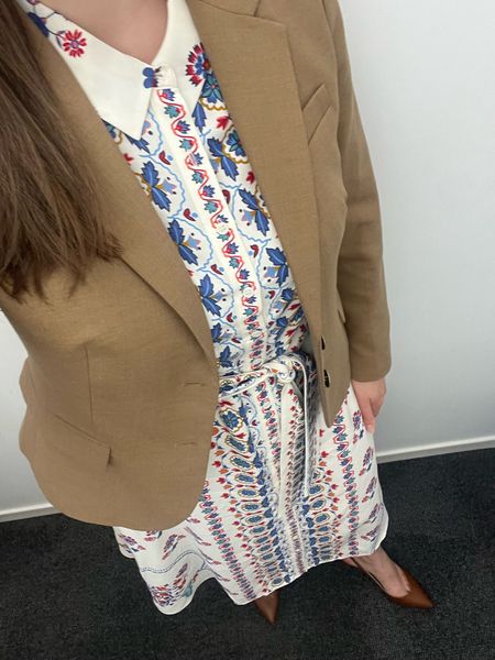 Shirt dress, Memorial Day, workwear, office style, office outfit, business casual, sezane, lawyer, attorney, law firm, brown blazer, brown mule, brown heel, brown block heel, brown sling back, summer dress, summer workwear, spring workwear, red white and blue, office style 

#LTKFindsUnder100 #LTKWorkwear #LTKSeasonal