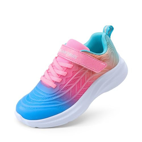 DREAM PAIRS Girls Shoes Kids Tennis Sparkle Ease Running Athletic Lightweight Sneakers for Little/Big Kids Toddler,Size 1 Little Kid,Blue/Hot Pink/Green,SDRS2411K | Amazon (US)
