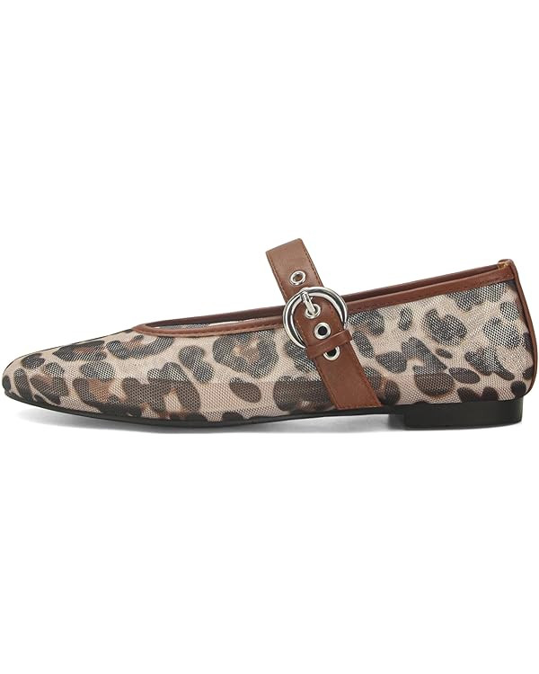 MICIFA Leopard Mesh Ballet Flats for Women Round Toe Mary Jane Buckle Flats Fall Comfortable Casu... | Amazon (US)