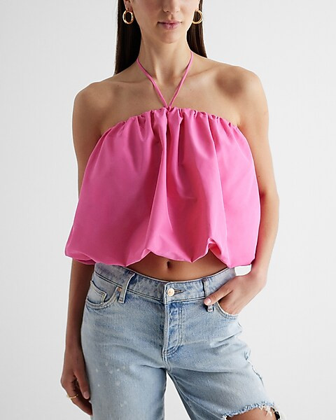 Halter Neck Bubble Cropped Cami | Express