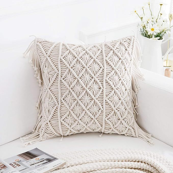 famibay Throw Pillow Covers Knit Chic Boho Macrame Cushion Cover Case for Couch Bed Sofa Bench Ca... | Amazon (US)