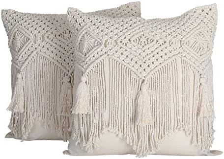 Folkulture Boho Throw Pillow Covers 16X16, Macrame Pillow Covers, Modern Farmhouse Bohemian Pillow C | Amazon (US)