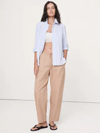 Cotton Poplin Barrel Pull-On Pant | Banana Republic (US)
