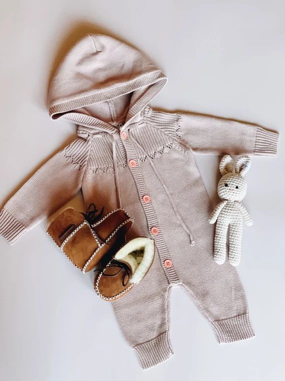 Knit Hooded Romper Knitted Onesie Baby Girl Outfit Newborn | Etsy | Etsy (US)