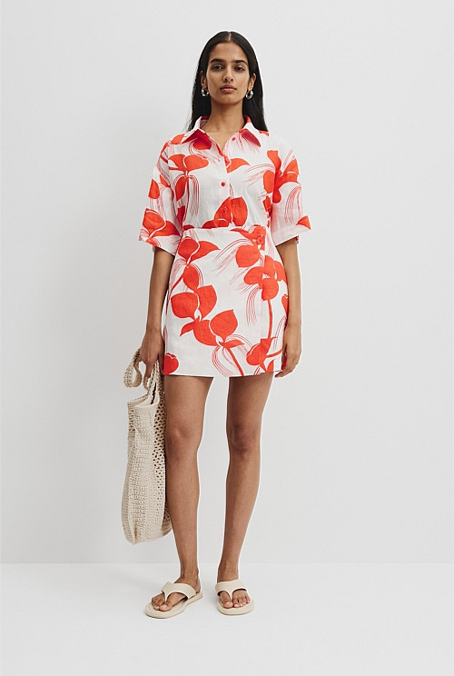 Organically Grown Linen Print Wrap Mini Skirt | Country Road