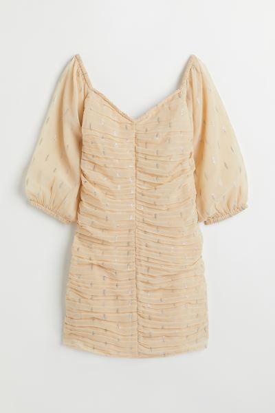 Short, fitted, off-the-shoulder dress in gathered, woven fabric. Zipper at one side with hook-and... | H&M (US)