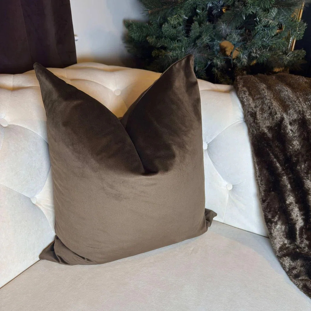 Velvet Chocolate Brown Throw Pillow Cover \u2013 Ultra Soft Decorative Cushion Case With Hidden Z... | Wayfair North America