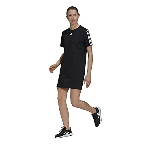adidas Women's Essentials Loose 3-Stripes Dress, Black/White, Small | Amazon (US)