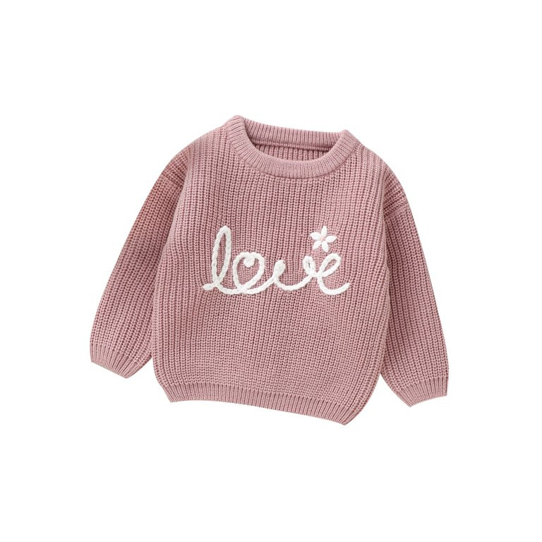 Qtinghua Infant Toddler Baby Girls Winter Knit Sweater Long Sleeve Letter Flower Embroidery Pullo... | Walmart (US)
