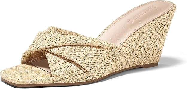 Coutgo Womens Wedge Sandals Espadrilles Square Open Toe Slip On High Heels Slides Summer Beach Sh... | Amazon (US)