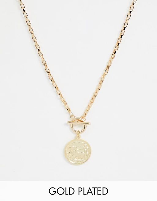 Shashi Maverick 18K gold plated t bar necklace with coin pendant | ASOS (Global)