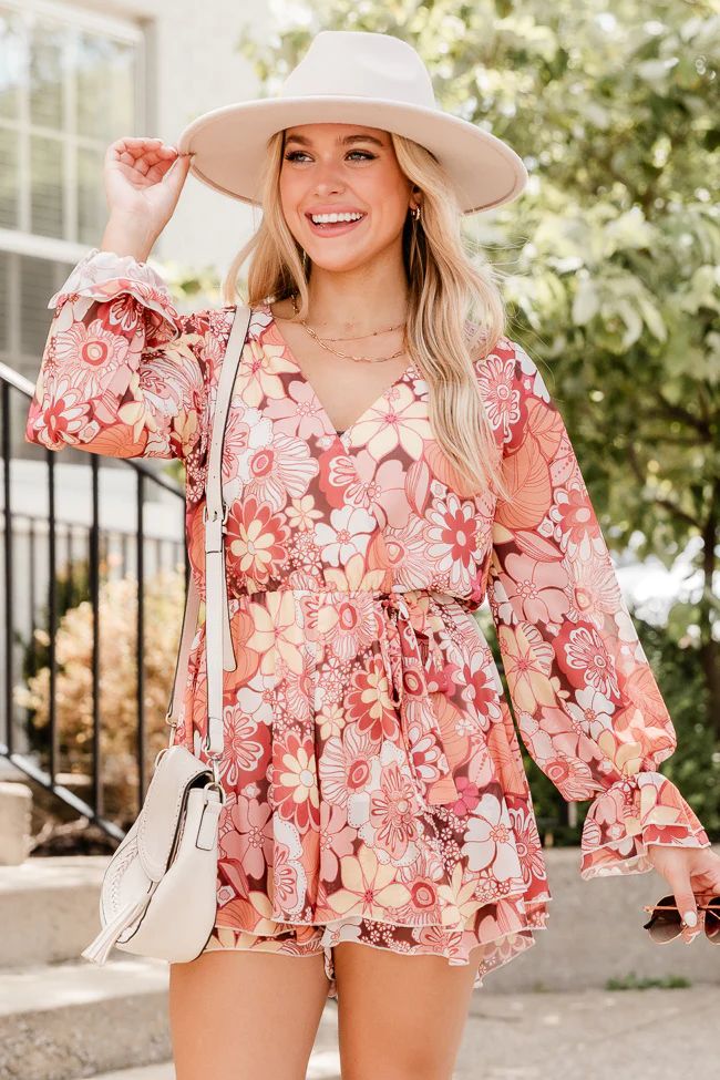Feeling Excited Multi Retro Floral Print Long Sleeve Romper | Pink Lily