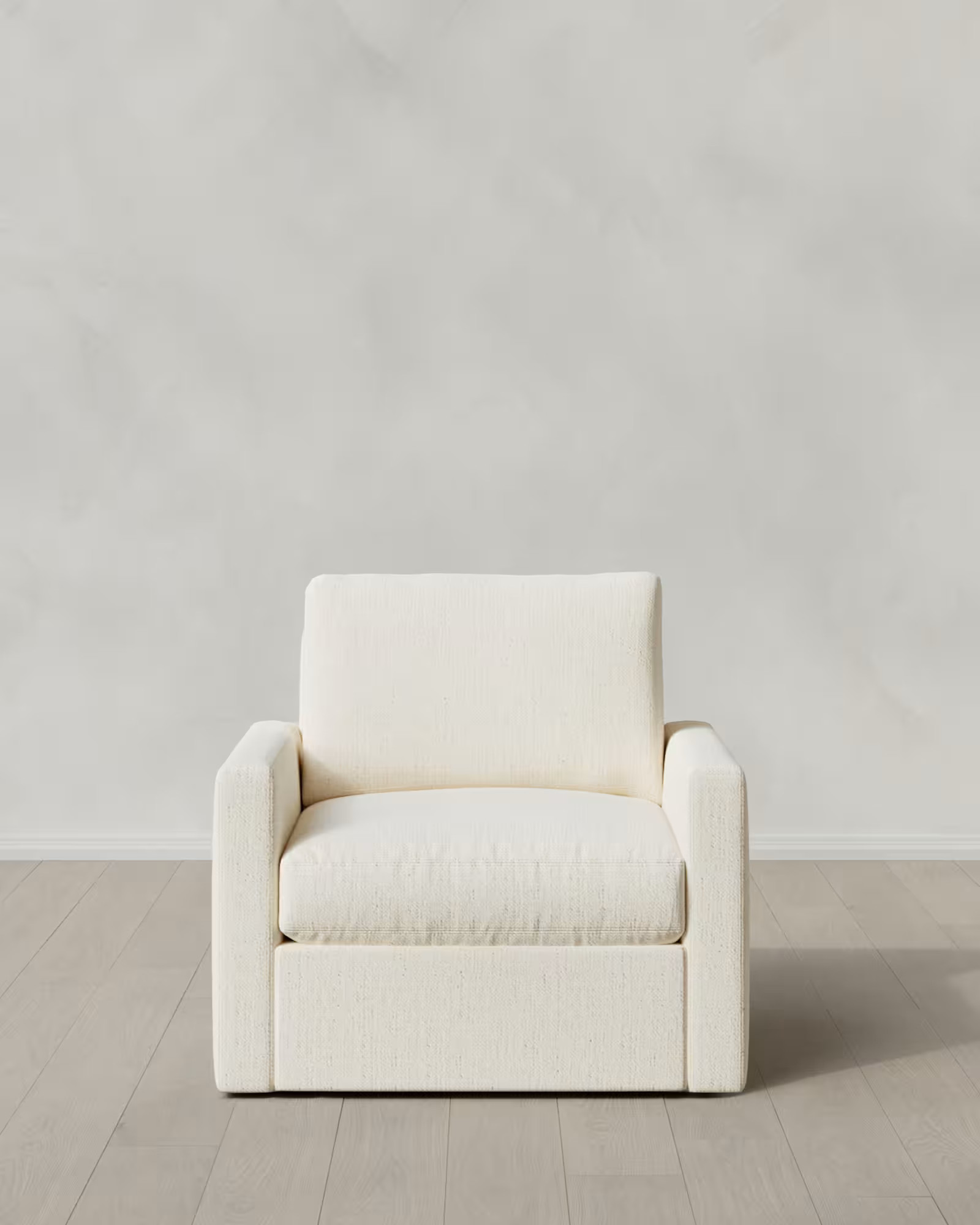 Brennan Performance Chenille Linen Blend Swivel Chair in Snow | Quince