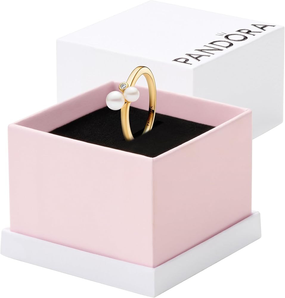 PANDORA Timeless Duo Treated Freshwater Cultured Pearls Ring - Ring with Clear Cubic Zirconia - J... | Amazon (US)