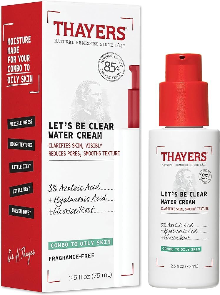 THAYERS Let's Be Clear Water Face Cream, Moisturizer with Azelaic Acid and Hyaluronic Acid, Skin ... | Amazon (US)