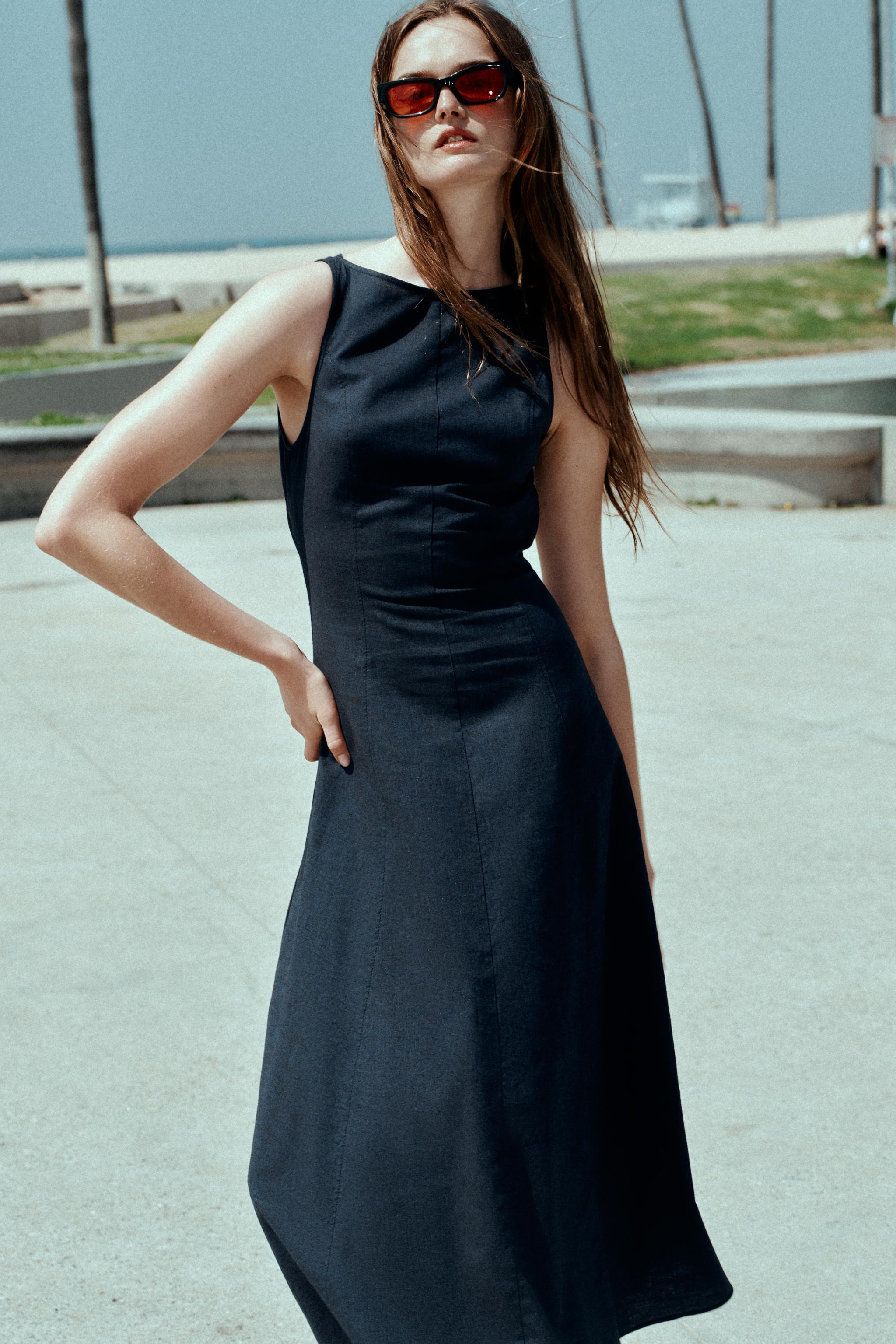 LINEN OPEN BACK MIDI DRESS | Zara US