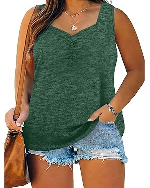 Plus Size Tank Tops for Women Summer Sleeveless Sweetheart Neck Casual Tunics Shirts | Amazon (US)