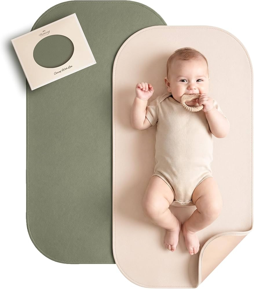 Konssy Faux Leather Baby Changing Mat, Waterproof, Wipeable & Portable Diaper Changing Pad for Tr... | Amazon (US)