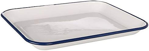 Creative Co Op White Enamel Tray With Blue Trim | Amazon (US)