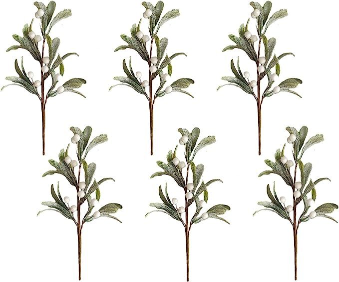 Fofetbfo 6 PCS Mistletoe Christmas Decor Picks 9.8 Inch Artificial Mistletoe Floral Stems with Wh... | Amazon (US)