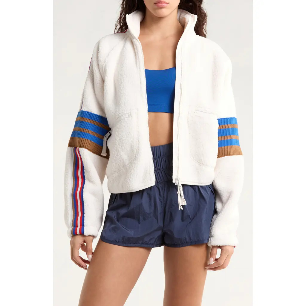 Free People Mountain High Fleece Jacket in Ivory Combo at Nordstrom, Size X-Large | Nordstrom