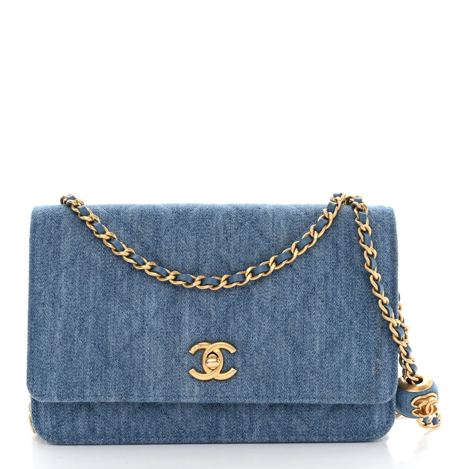 CHANEL Denim Quilted CC Pearl Crush Wallet On Chain WOC Blue | FASHIONPHILE (US)