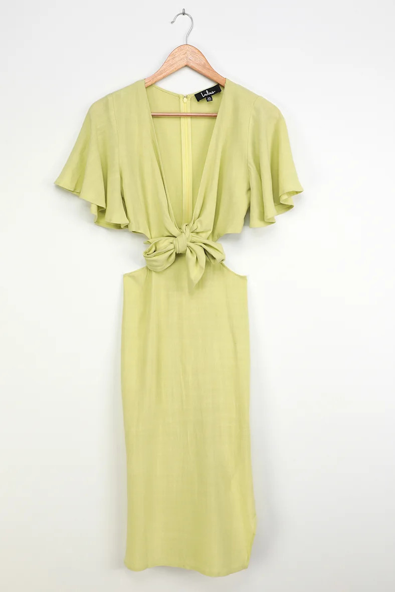 Summer Journey Light Green Tie-Front Cutout Midi Dress | Lulus