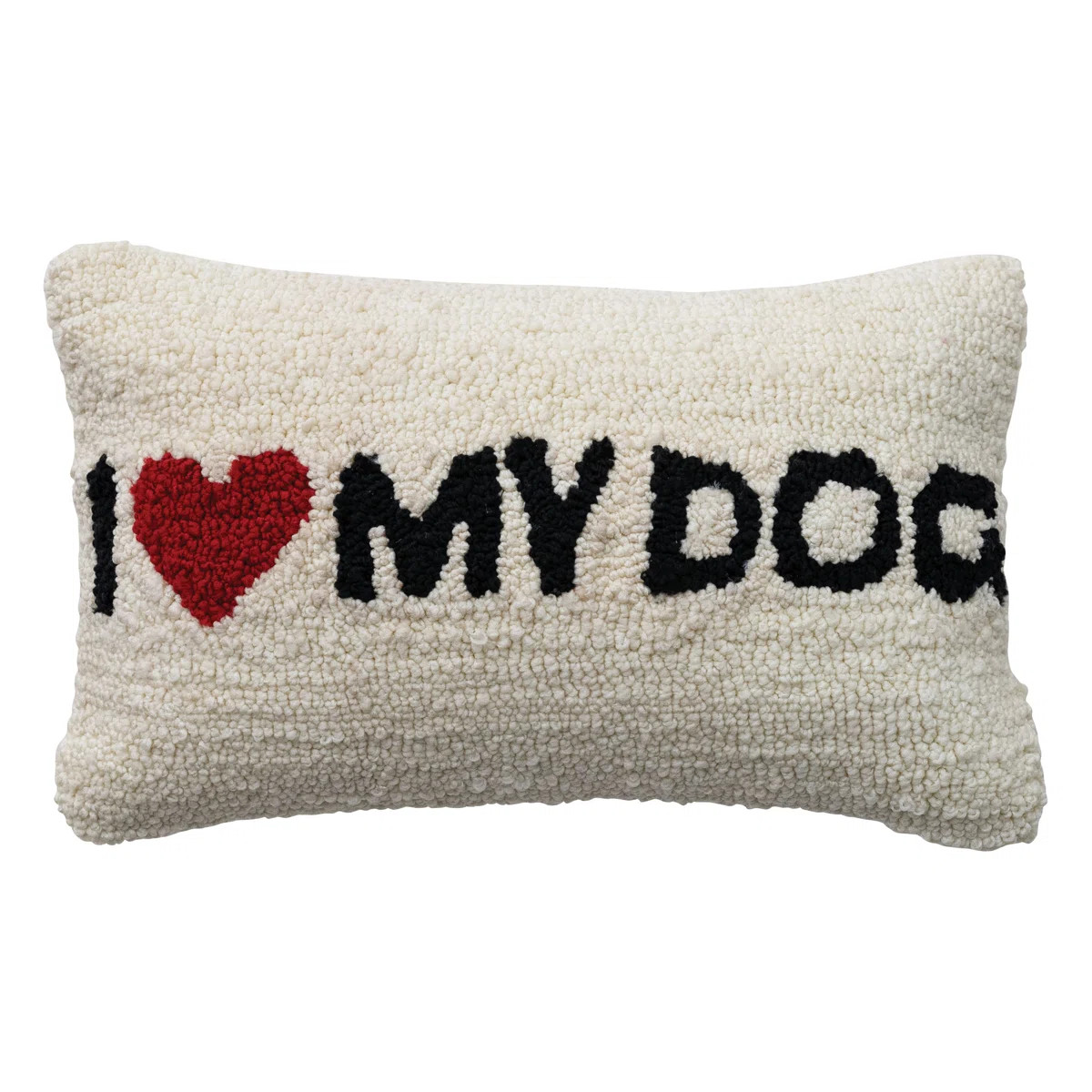 Tufted Cotton Blend 'I Love My Dog' Lumbar Pillow, Natural, Black And Red | Wayfair North America