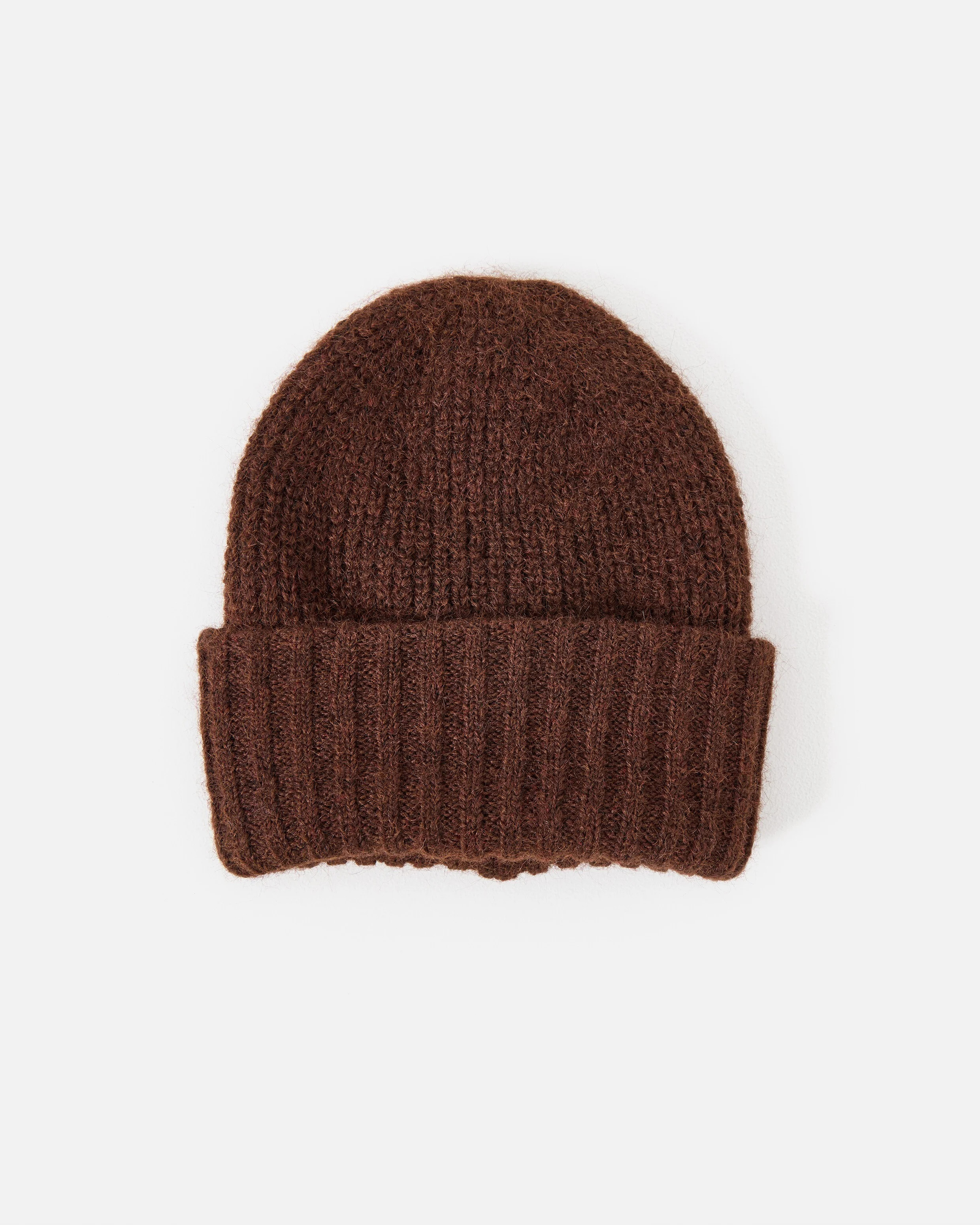Chocolate Brown Fluffy Ribbed Knitted Beanie Hat | Oliver Bonas (Global)