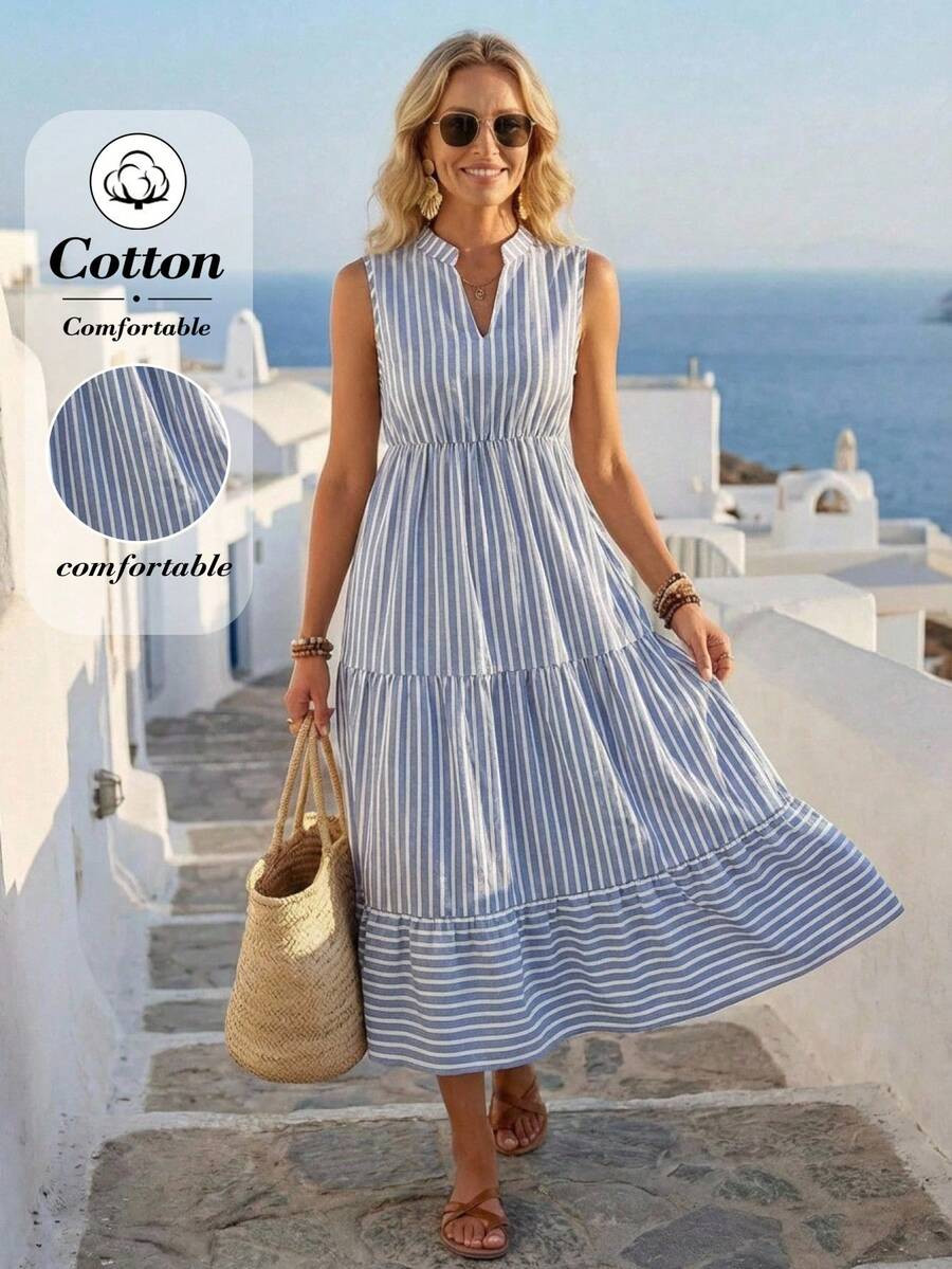 Faunlyn Women's Casual Striped Sleeveless Midi Dress Women's Summer Dresses Women's S... | SHEIN