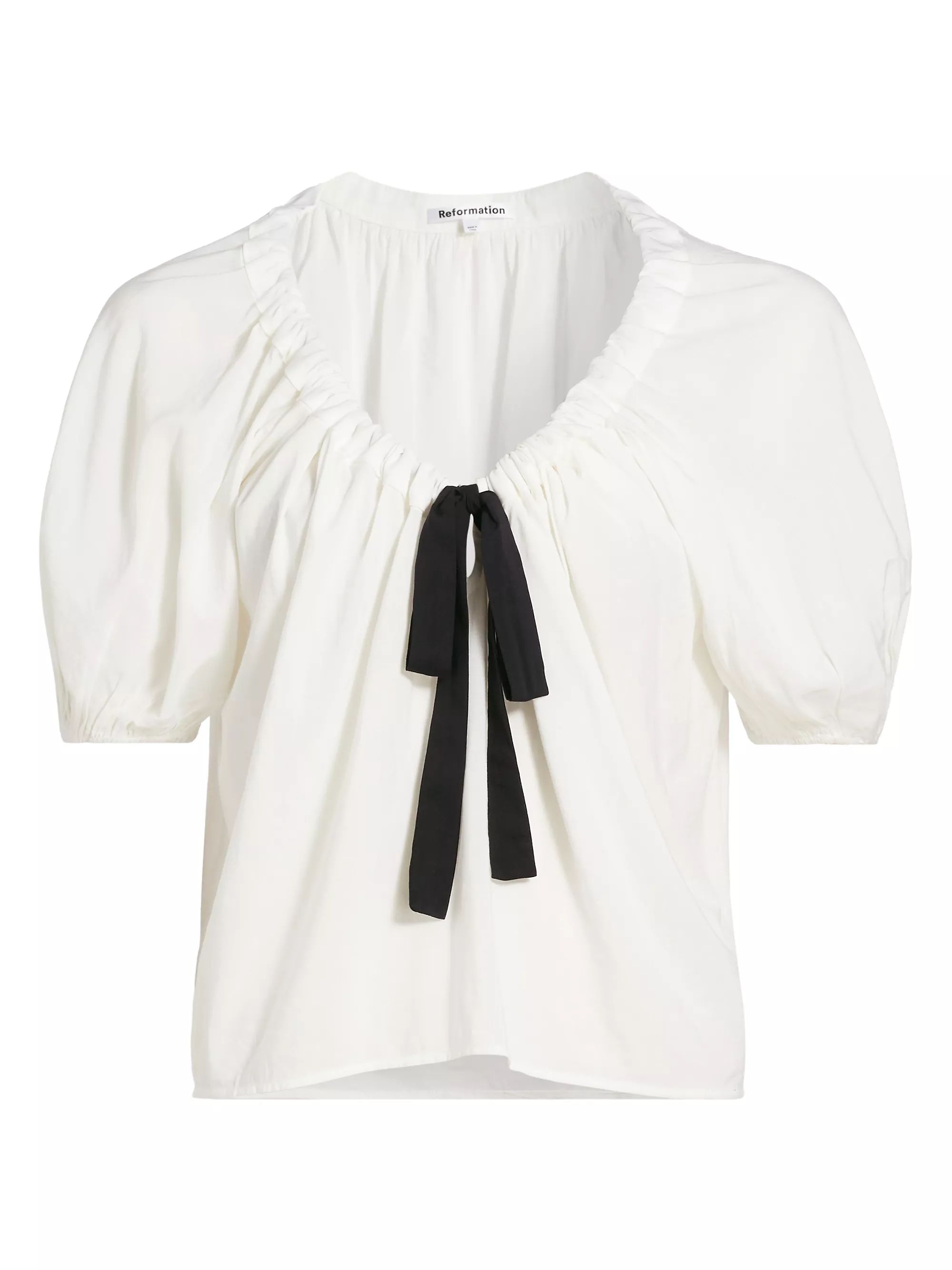 ReformationKenna Bow Short-Sleeve Blouse | Saks Fifth Avenue