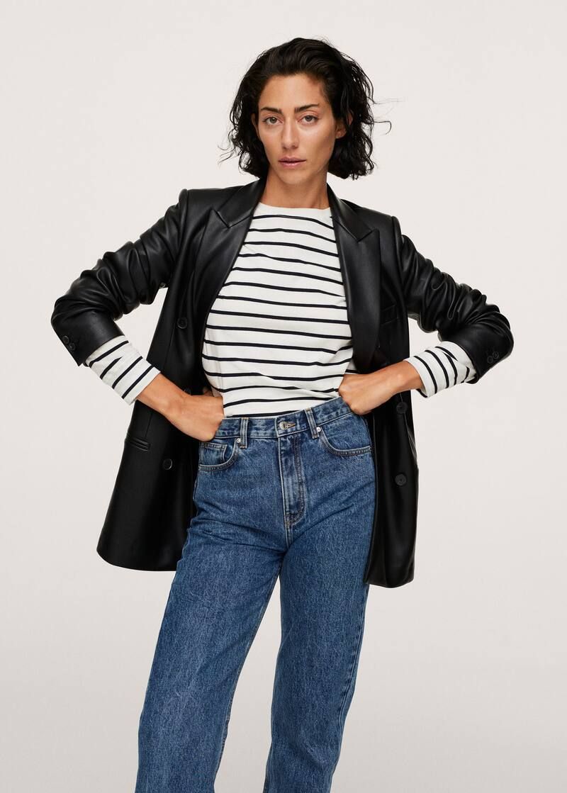 Faux-leather double-breasted blazer | MANGO (US)