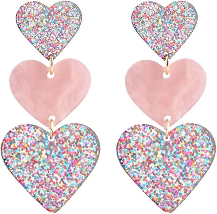 coadipress Acrylic Love Heart Earrings for Women Teen Girls Unique Lightweight Geometric Resin Th... | Amazon (US)