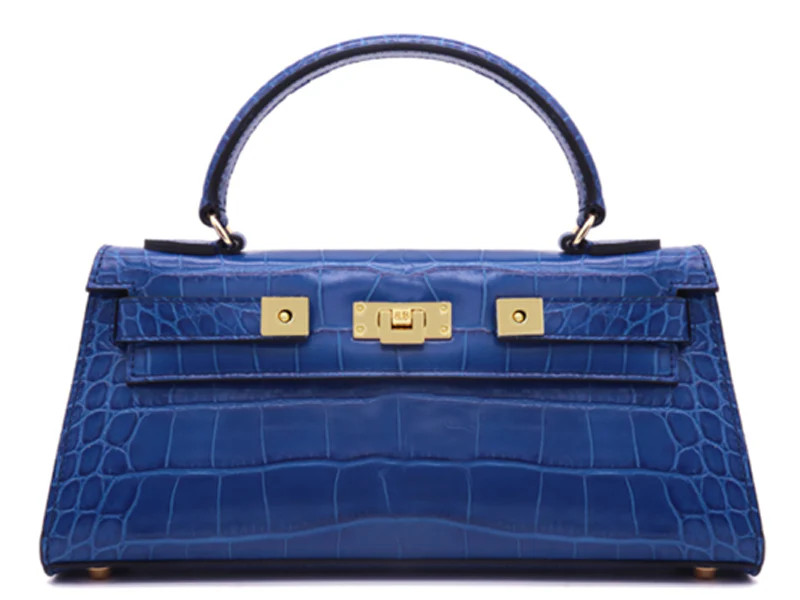 Maya East West Orinoco 'Croc' Print Calf Leather Handbag - Cobalt | Lalage Beaumont