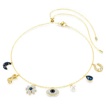 Symbolica choker, Crystal pearl, Moon, infinity, clover, evil eye and horseshoe, Blue, Gold-tone ... | SWAROVSKI