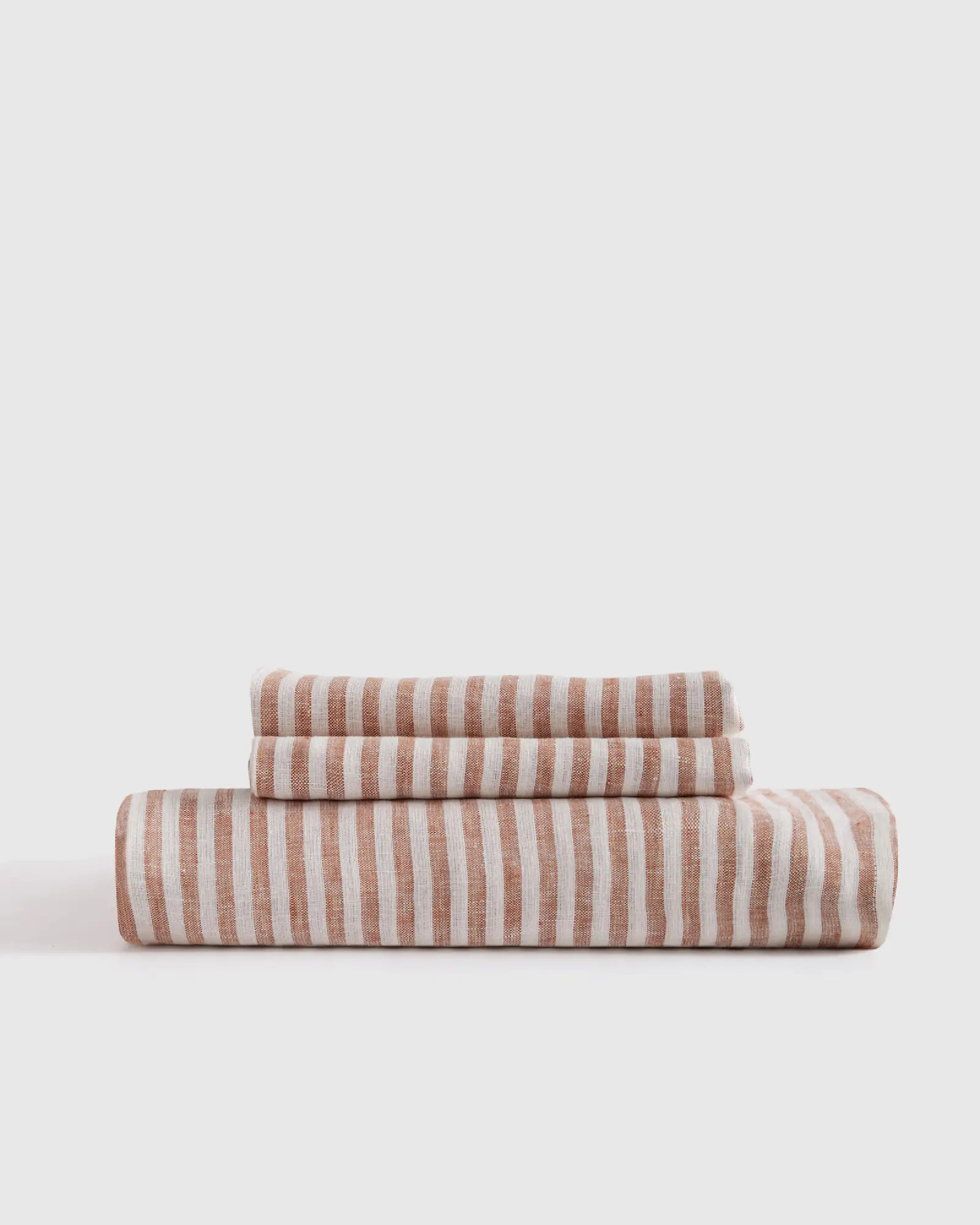 European Linen Fitted Stripe Sheet Set in Terracotta/White Stripe | Quince