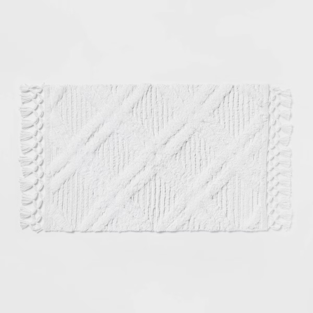 Diamond Embossed Tasseled Woven Bath Rug White - Threshold™: Cotton & Rayon, Handmade, Low Pile... | Target