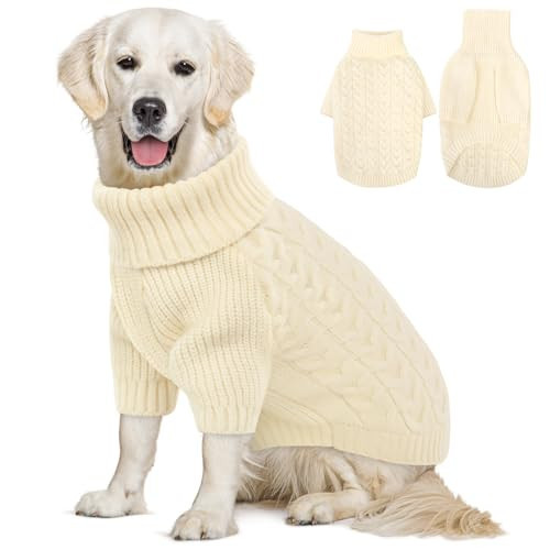 Queenmore Large Dog Sweater, Dog Christmas Sweater, Warm Soft Sweaters for Dogs Girl Boy, Knit Winter Coat for Small Medium Large Dog (White, L) | Amazon (US)