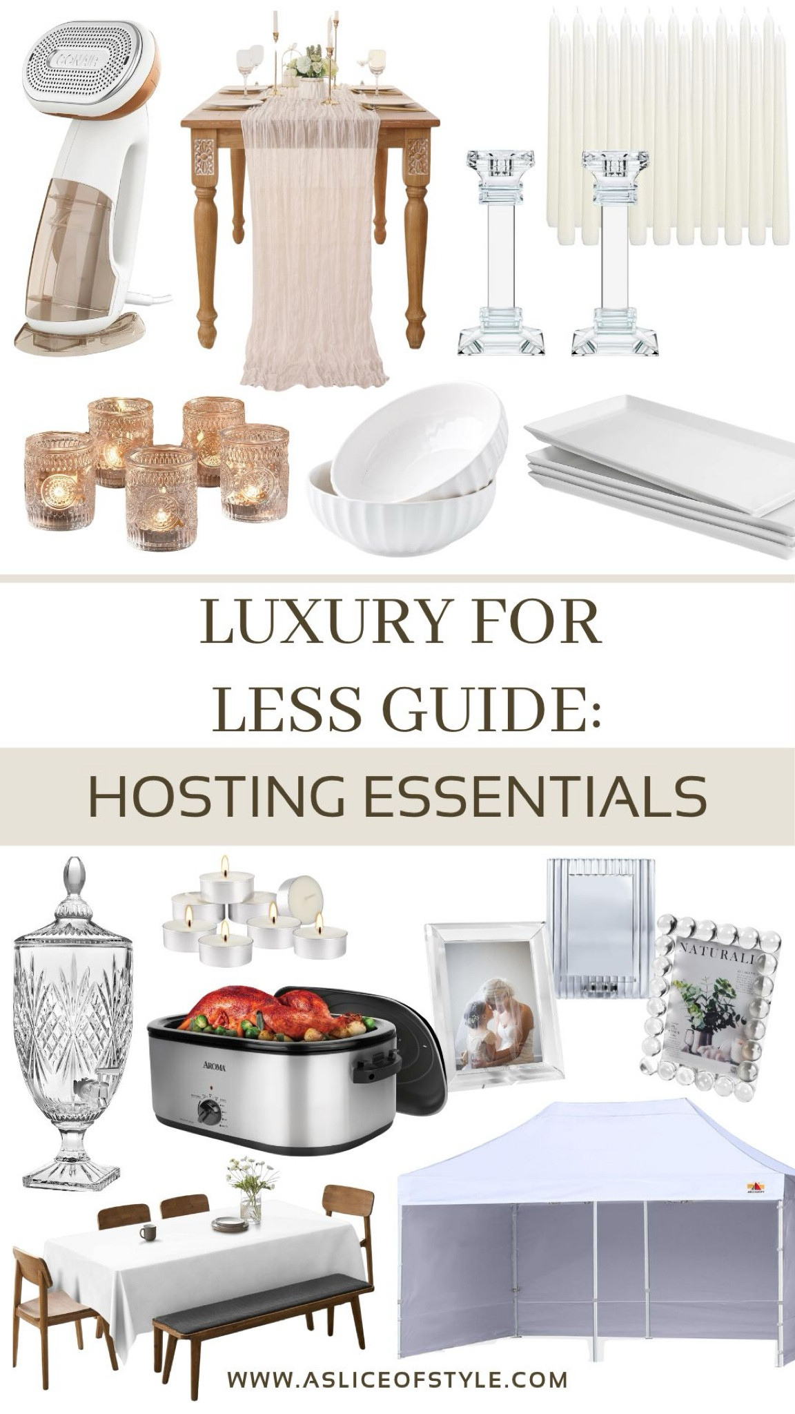 I like to keep a supply of basic, beautiful items that can be the foundation for any event. Then I just need a minimal amount of decor items to cater it to a more specific occasion:

For example…
- Sprinkle pink confetti down the table for a girl baby shower
- Add in tiny sombreros for a Mexican-themed party
- Add in gold and silver decor for New Year's

Here are the items I use over and over again to host so your parties can be gorgeous and stress free!

Amazon Finds / Affordable / Budget / Classic Decor / Classic Style / Elevated Style / Hosting / Party / Parties / Event / The Look for Less / Home Decor / Dishes / Glassware / Dinner / Labor Day / Holidays

#LTKFindsUnder50 #LTKHome #LTKSeasonal