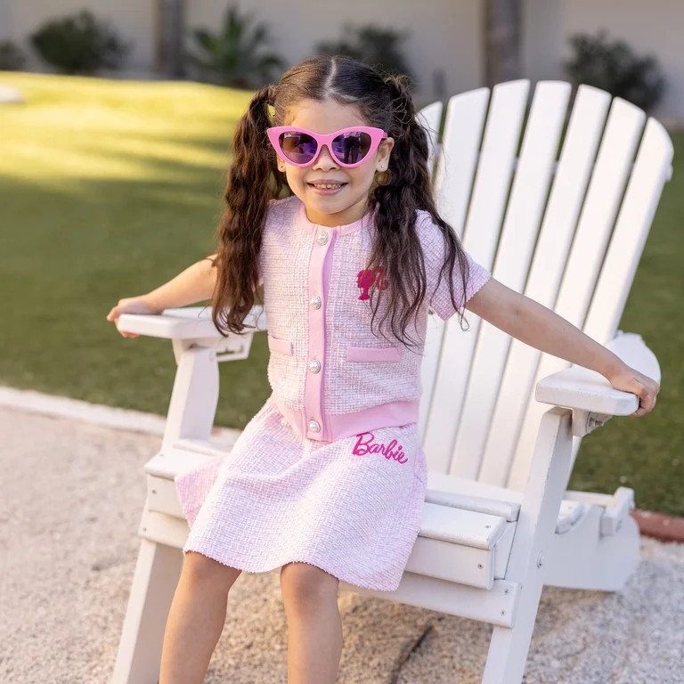 Barbie Toddler Girls Dresses Set Graphic Plaid Tweed Short Sleeves Button Front Shirts with Skirt... | Walmart (US)