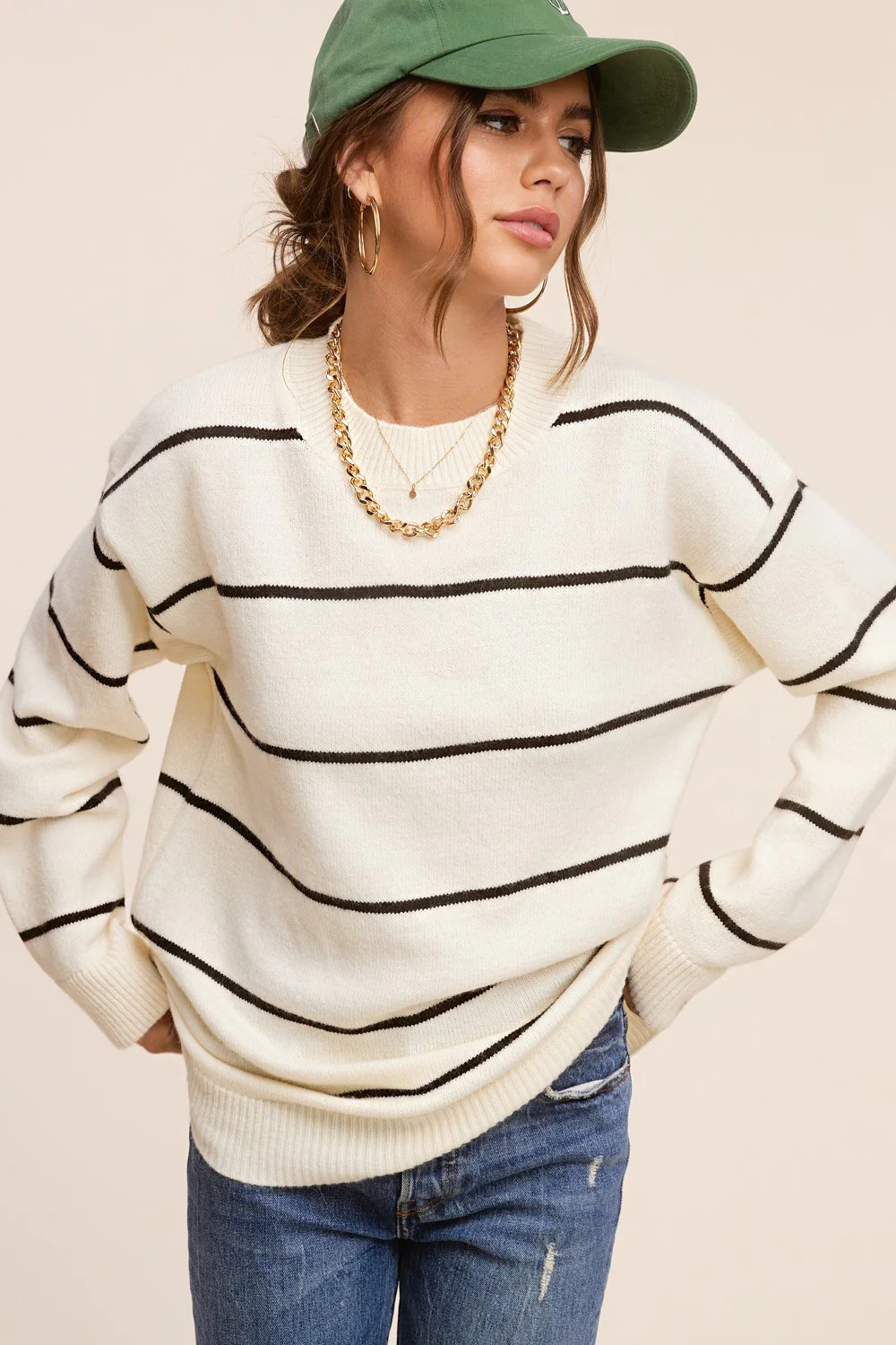 Ivory Striped Mock Neck Sweater | PinkBlush Maternity