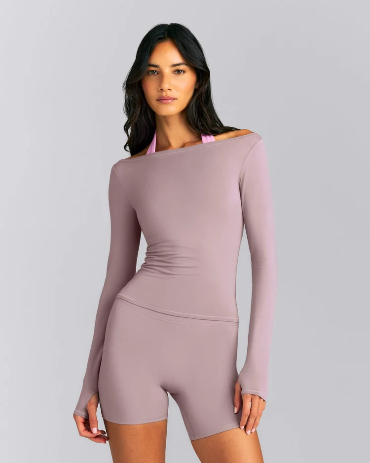 FormeSoft\u2122 Fitted Off-The-Shoulder Long Sleeve Top 
 Dusty Purple | Oner Active (UK / US)