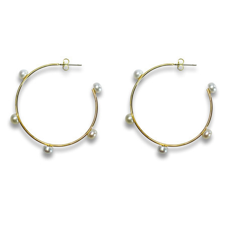 Medium Pearl Hoops Gold | Liza Schwartz Jewelry