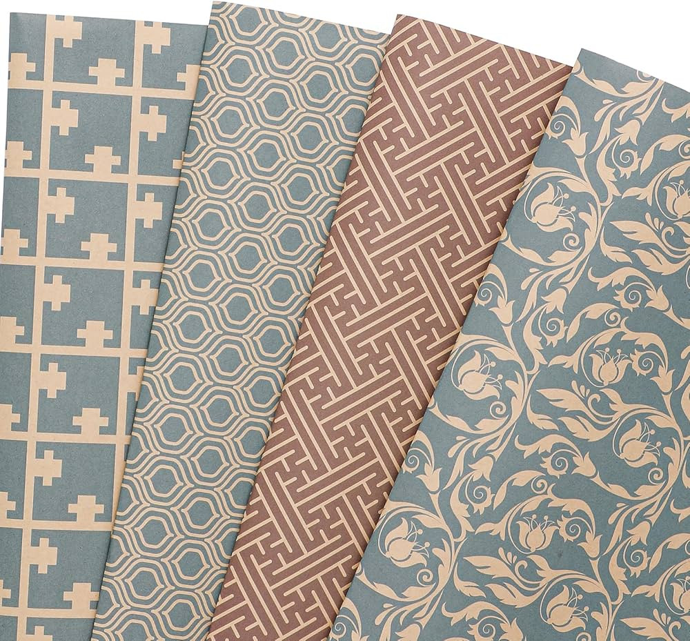 PlandRichW Kraft Wrapping Paper Folded 12 Sheets, Navy Geometric Design Kraft Paper for Christmas... | Amazon (US)