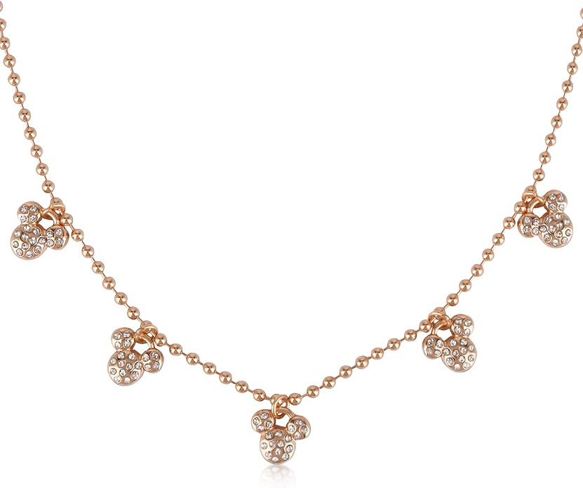 Mickey Mouse Collar Necklace and Earring Set, Jewelry Gift Box, Gold Tone Enamel with Pave Stone ... | Amazon (US)