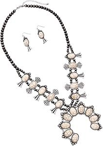 Rosemarie & Jubalee Women's Statement Western Howlite Squash Blossom Necklace Earrings Set, 27"+3... | Amazon (US)